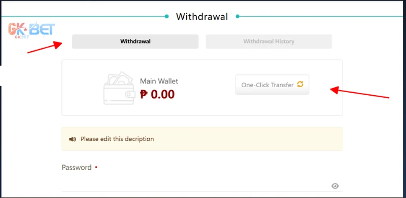 Choose the withdrawal section from GKBET